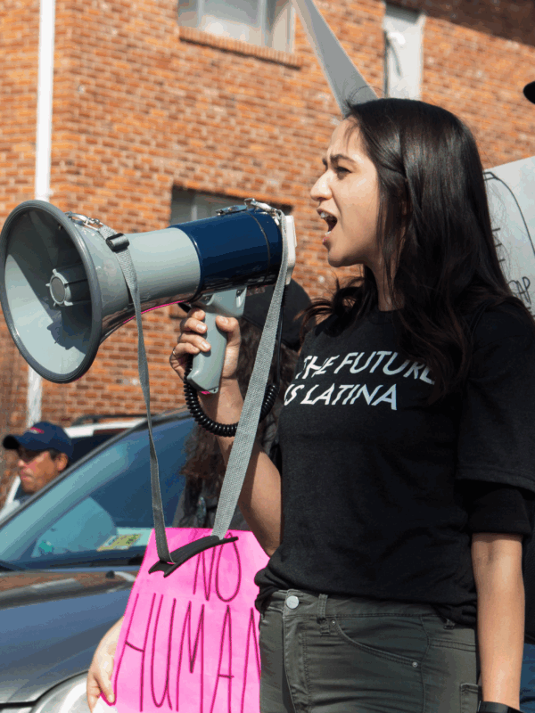 Girl with megaphone at a protest