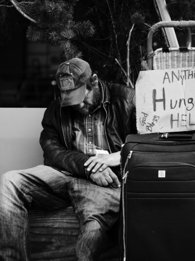homeless person panhandling