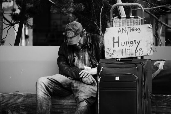 homeless person panhandling