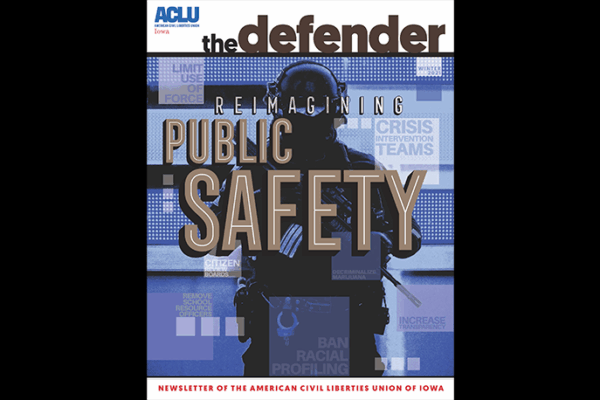 This Winter 2021 cover of The Defender shows a police officer holding a weapon.